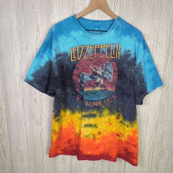 Led Zeppelin US World Tour 1975 Distressed Tie Dye T-Shirt Size XXL - Picture 1 of 7